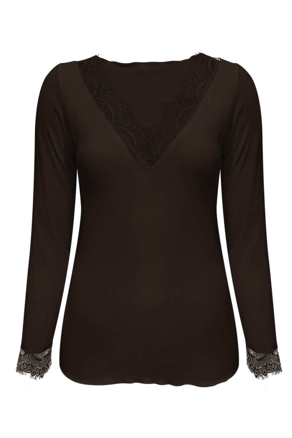 Triple Nine TR9003 Top Cashmere met Kanten V-hals Donker Bruin - voorkant